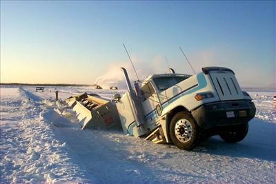 a sunken ice road truck