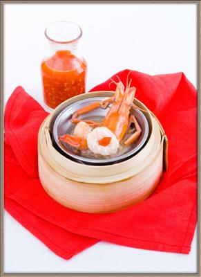 กุ้งสวรรค์ (King Prawn served on Steamed Pork) 