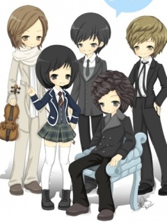 Cartoon boys over flowers