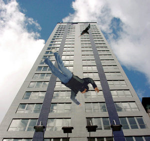 \"Fell\" off a building