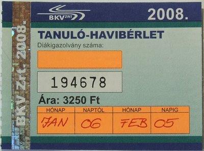 a BKV monthly student ticket