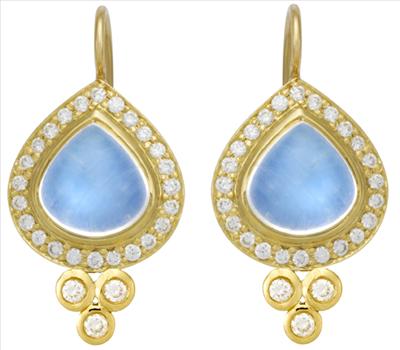 18k Pave Pear Earrings with Moonstone and Diamond