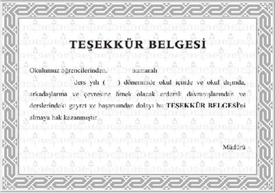 Teşekkür Belgesi
