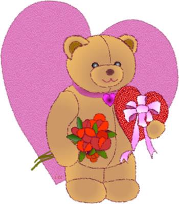teddy with heart and flowers