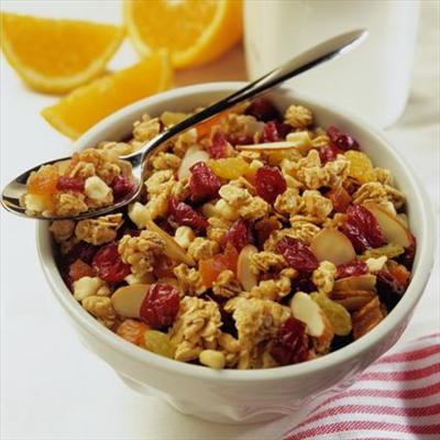 Cereal, milk, oranges.