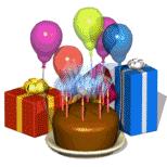 Birthday cake, balloons etc saying happy birthday!