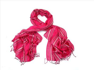 Pink coloured stripy Tonal scarf, with chenille and lurex stripes