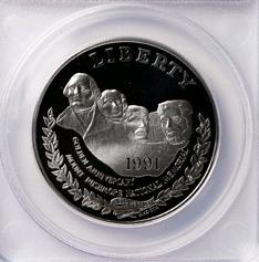 1991-S PR 70 ANACS DCAM Silver Mount Rushmore Commemorative