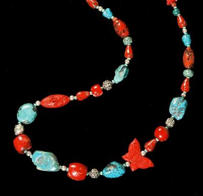 Wish you Luck Turquoise and Coral necklace
