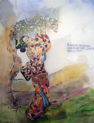 Silk Chinese picture \"Meya under the cherry tree\"