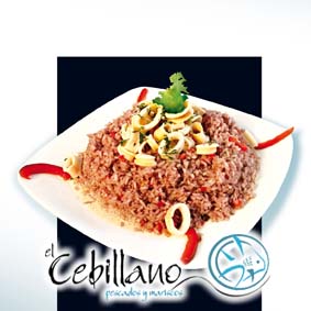 Arroz de aceituna con calamares flameados 