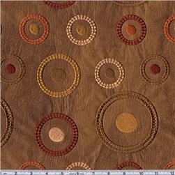 Faux Leather Embroidered Circles Saddle Brown