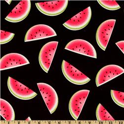 Stretch Cotton Twill Watermelons Pink/Black
