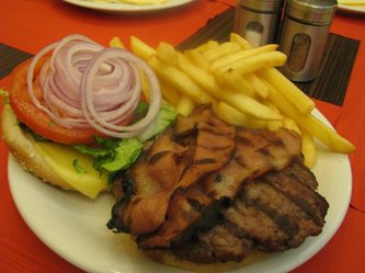 Bacon Cheese Burger with french fries