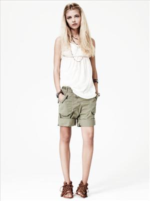 white shirt /military short