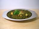 paalak gosht with bolied rice