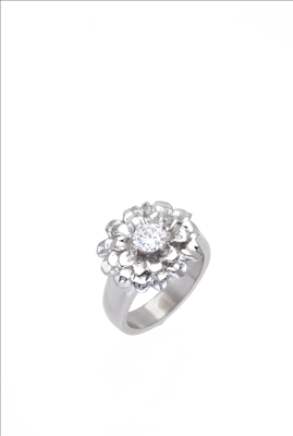 Stainless steel  flower cubic zirconia ring