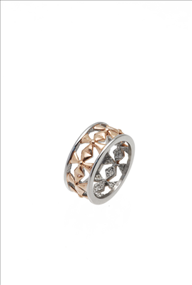 Rose gold and silver stainless steel cross carved ring