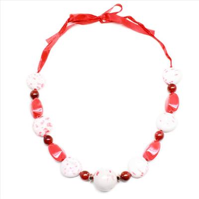 Red & White Ceramic Necklace