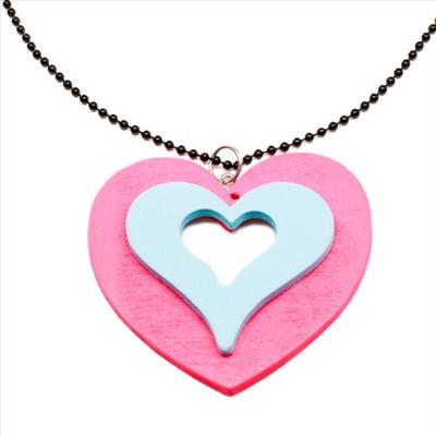 Pink & Blue Wooden Heart Pendant