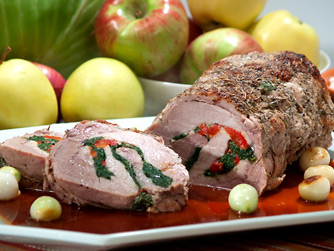 All Natural Pork Roast Stuffed with Roasted Pepper and Spinach