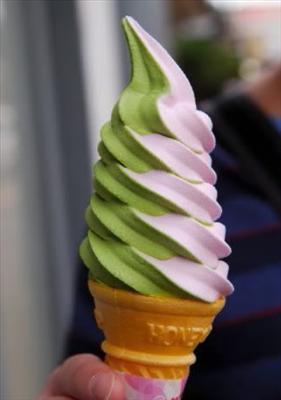 green tea ice cream cone