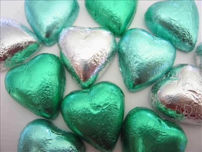 green chocolate hearts