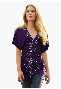 Karen Kane Shirred Ruffle Sequin Top