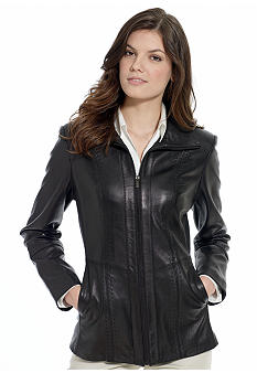 Jones New York Outerwear Top Stitch Scuba Leather Jacket