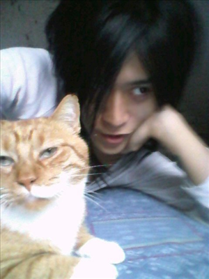 With cat