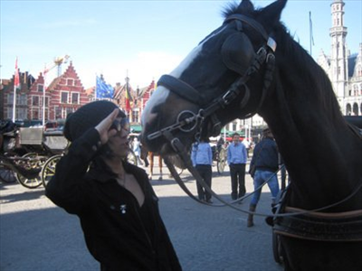 With horse
