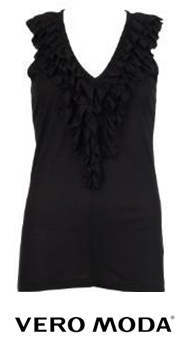 Black Sleeveless Top with Front Ruffles 